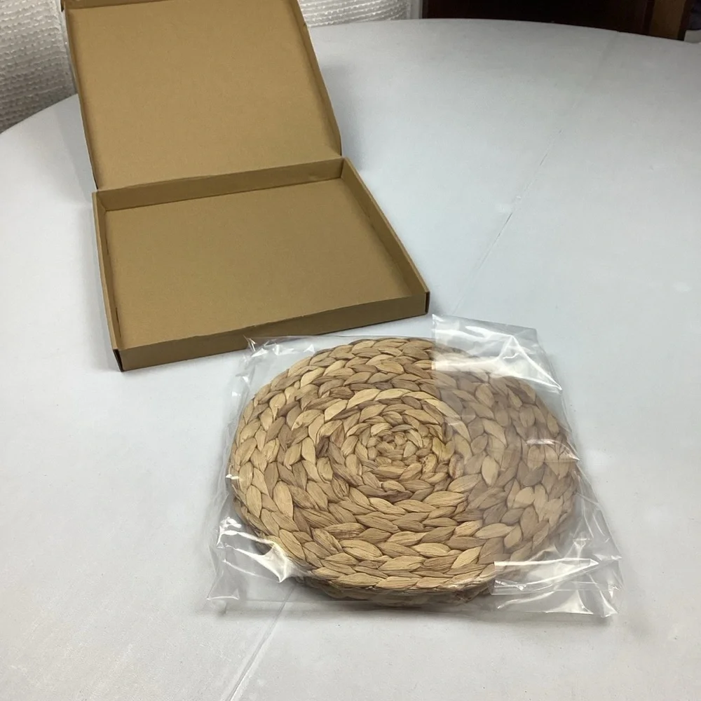 Rustic Round Natural Water Hyacinth Weave 12” Placemats Tablemats Set of 2